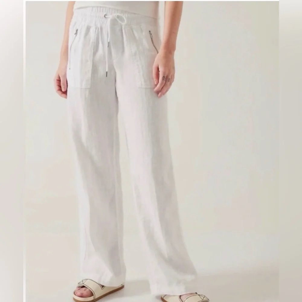 Athleta Cabo Linen Wide Leg Pant in white. - Picture 1 of 7